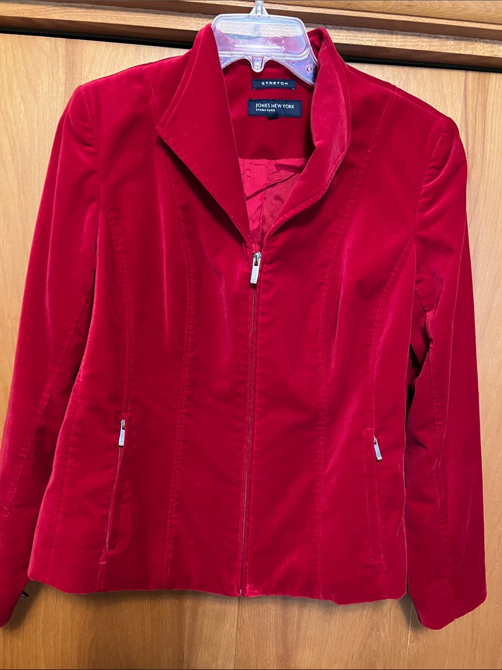 Jones New York Signature Red Velvet Zip Blazer Size Large